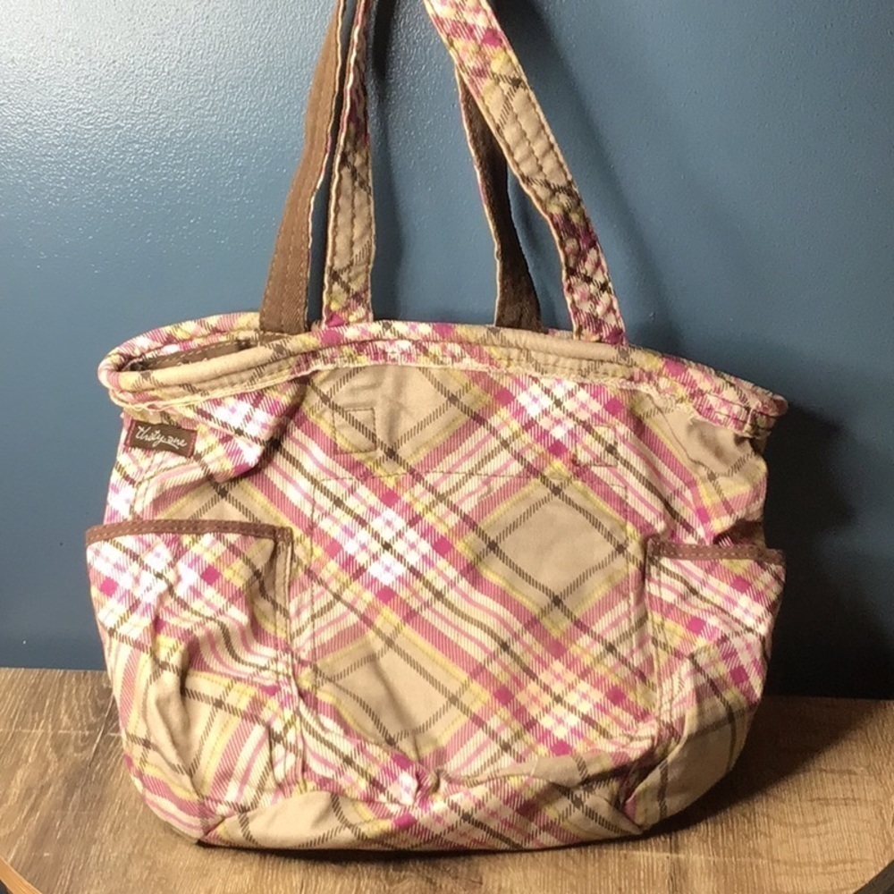 thirty-one Pink and Tan Plaid Tote Bag  (0178) - Picture 2 of 4